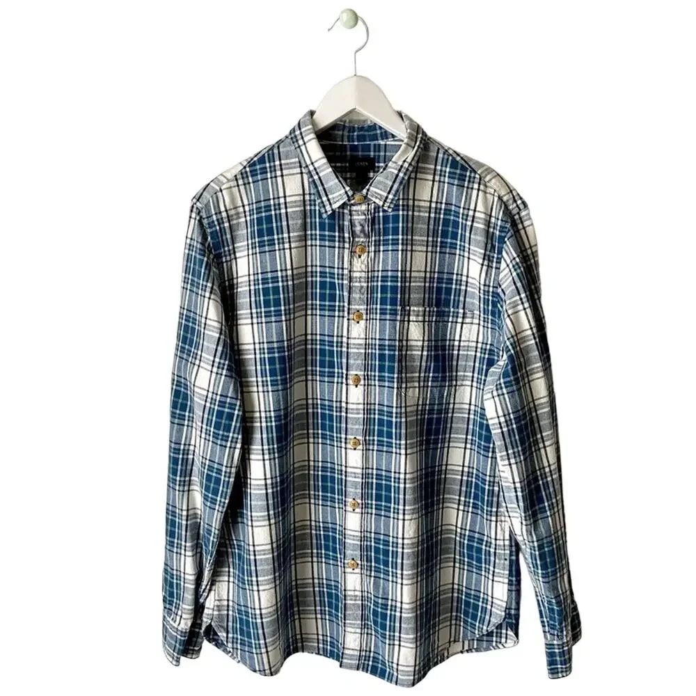 J. Crew Blue And White Plaid Button-Down Shirt Size Large